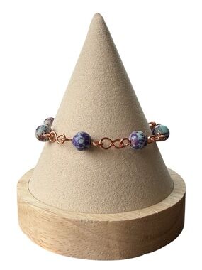 Copper Wire Figure 8 Link Bracelet Sea Sediment Imperial Jasper Beads Size 6.5